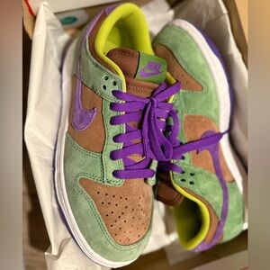 Nike Dunk Green and Brown Shoes with Purple Highlights